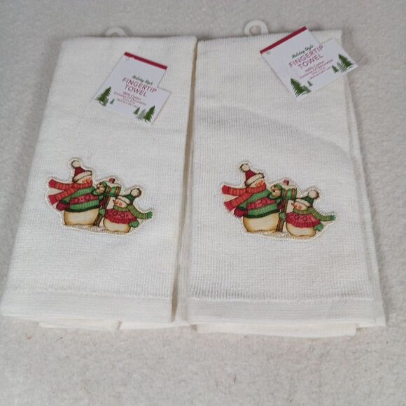 CHRISTMAS Snowmen Fingertip Towels Pair 100% Cotton 12x17 NWT - Picture 7 of 7